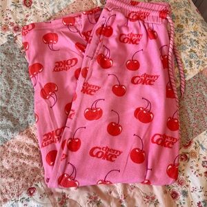Coca Cola Women's Pink Pajama Bottoms with Red Cherries